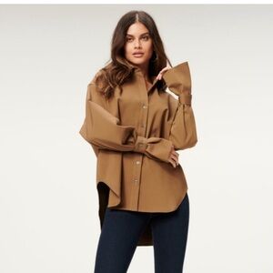 Good American Tabbed Poplin Shirt in BROWN size 00/0 XS C99